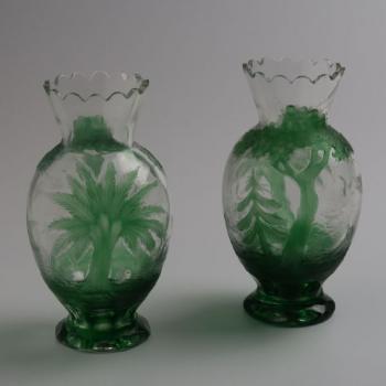 Pair of Vases - clear glass, green glass - 1925 Pair of Vases - clear glass, green glass - 1925