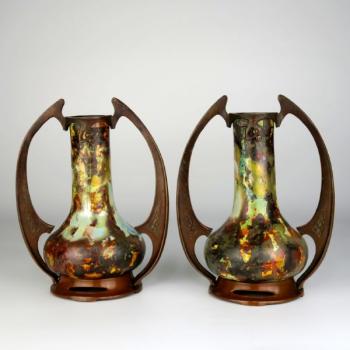 Pair of Vases - copper, clear glass - 1910 Pair of Vases - copper, clear glass - 1910