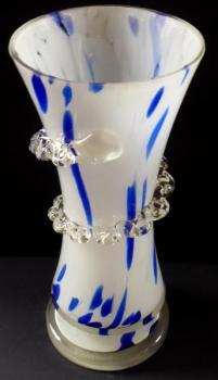 Vase with white and blue glass - clear spiral