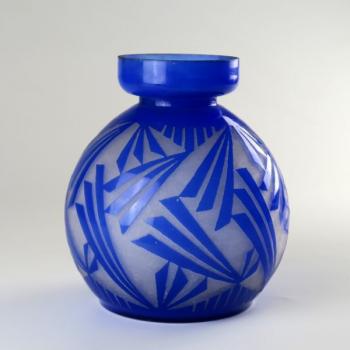 Vase - cobalt, layered glass - 1930