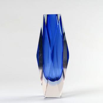 Vase - clear glass, blue glass - 1990
